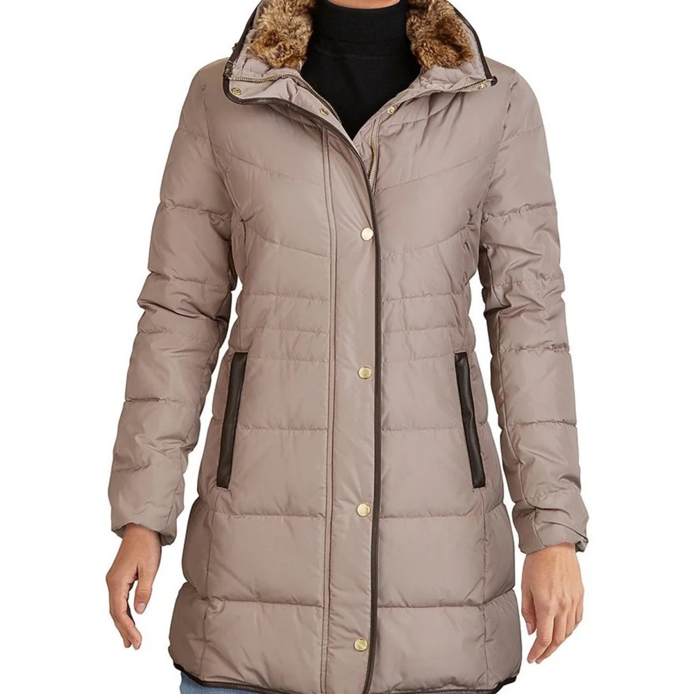 Cole Haan Womens Taupe Puffer Coat - Size XL EUC